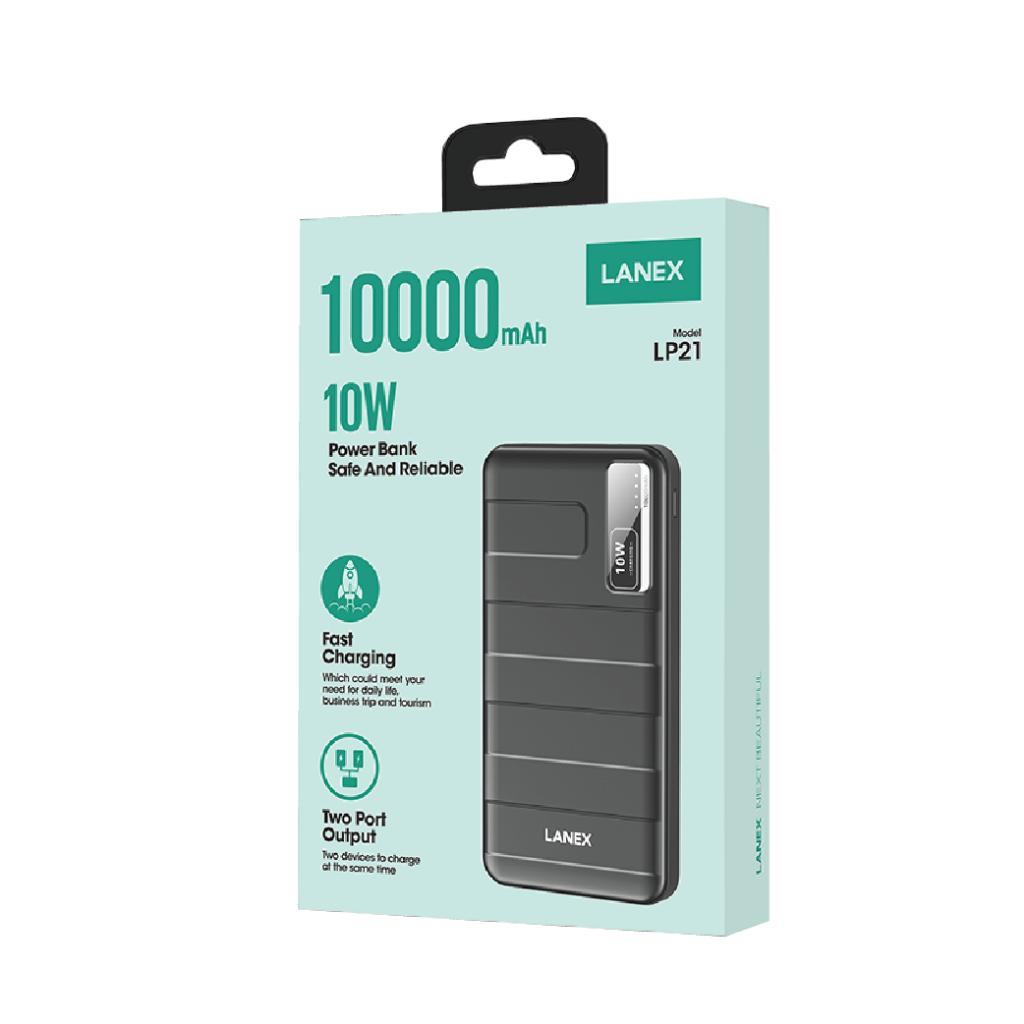 Sạc Dự Phòng Lp21 Abs 2 Cổng Usb 2.1a 10000mah Đèn Led