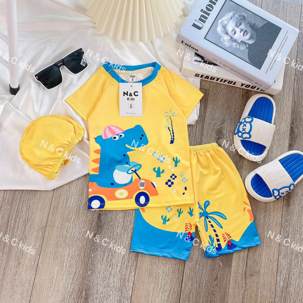 Bộ bơi bé trai, set đồ bơi 3 chi tiết hình dễ thương cho bé trai B006