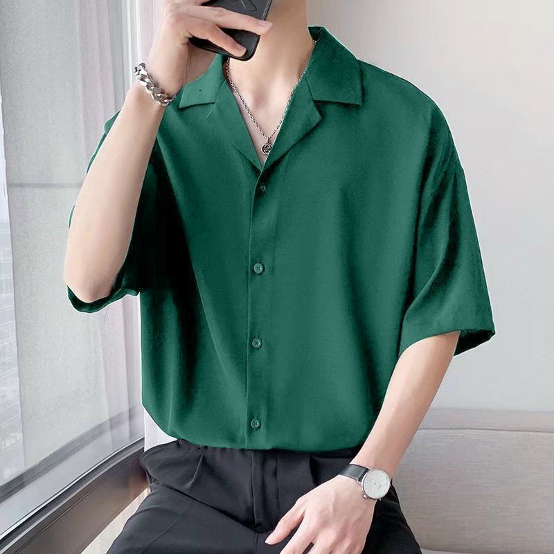 Áo sơ mi tay ngắn nam nữ DOLARO form rộng sơ mi cổ vest unisex tay lỡ, chất vải lụa mịn chống nhăn