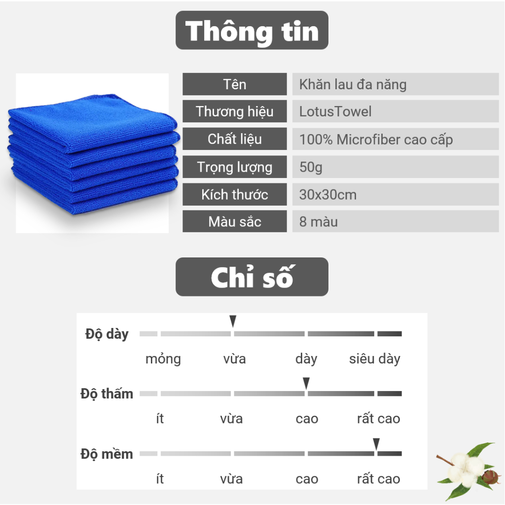 Khăn lau xe, Spa 30x30cm LOTUS 100% Microfiber Cao Cấp Mềm Mịn Thấm Hút Không Ra Màu | BigBuy360 - bigbuy360.vn