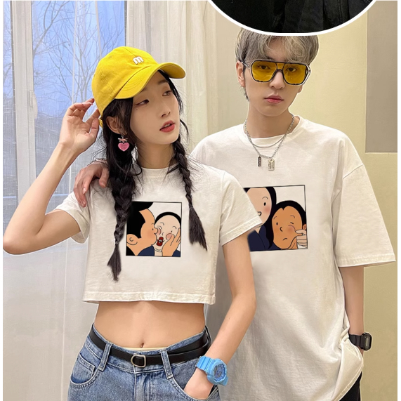 Bộ đồ đôi nam nữ cùng người yêu Kiss thun phông croptop baby tee local brand A108 mùa hè L66