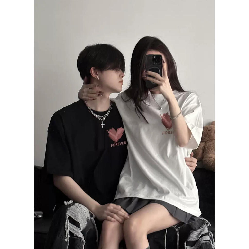 Set Bộ Đồ đôi nam nữ cùng người yêu couple love áo thun phông tay lỡ và áo croptop A107