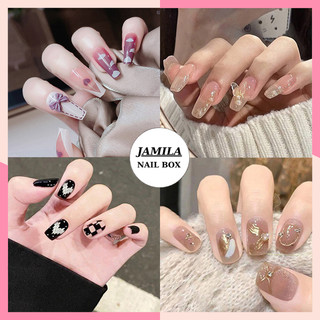 Set móng tay giả 24 móng đính đá đính charm kèm keo hottrend