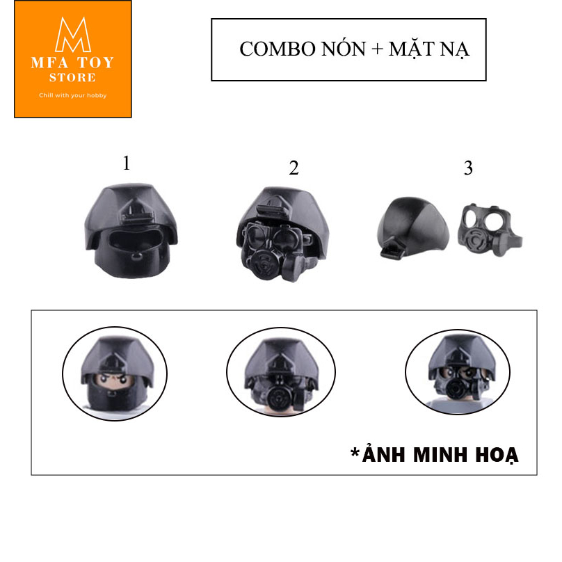 Đồ chơi lắp ráp swat army , mô hình lắp ghép quân sự - Combo nón + mặt nạ