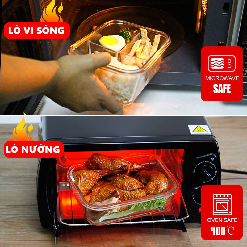 Máy+Hộp thủy tinh 2 ngăn CHÂN KHÔNG ghi nhớ ngày tháng Đựng cơm văn phòng,Bảo quản thực phẩm hút chân không