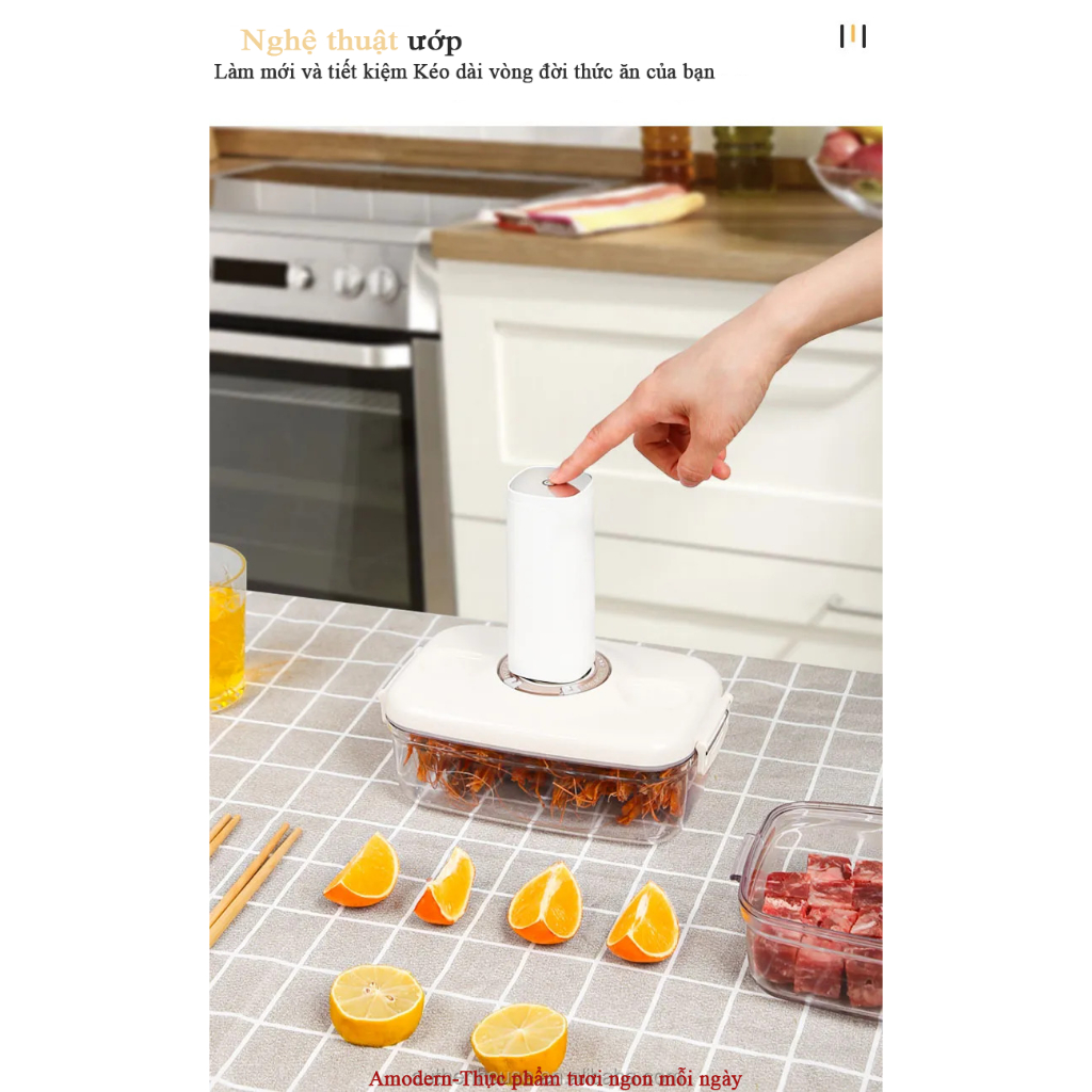 Máy+Hộp thủy tinh 2 ngăn CHÂN KHÔNG ghi nhớ ngày tháng Đựng cơm văn phòng,Bảo quản thực phẩm hút chân không