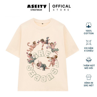 Áo thun ngắn tay nam nữ,fom vừa,local brand ASEITY cotton 100%.hoạ tiết thiên thần