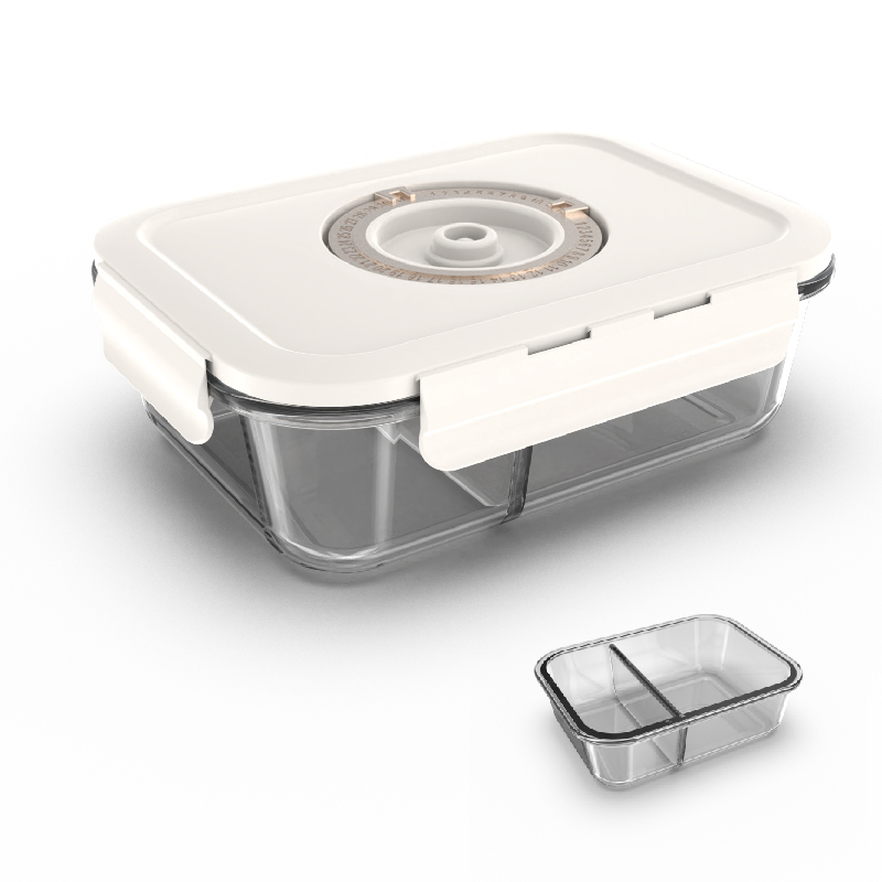 Máy+Hộp thủy tinh 2 ngăn CHÂN KHÔNG ghi nhớ ngày tháng Đựng cơm văn phòng,Bảo quản thực phẩm hút chân không