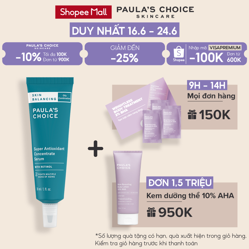 Tinh chất chống lão hóa cân bằng độ ẩm Paula's Choice Skin Balancing Super Antioxidant Concentrate Serum 30ml Mã: 3350