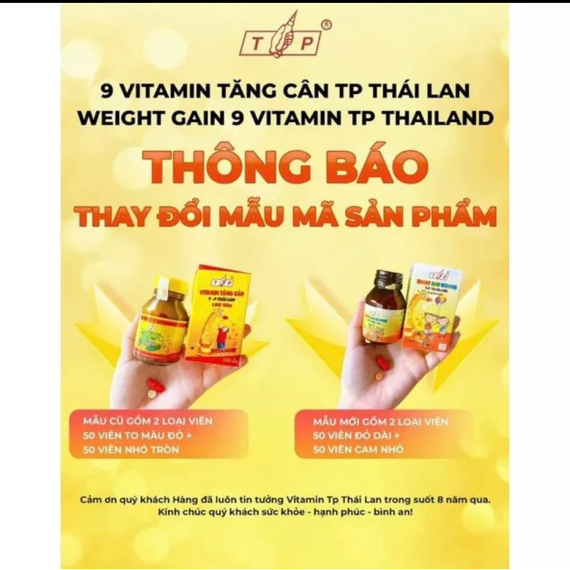 9 vitamin tăng cân TP Thái Lan 100 viên mẫu mới