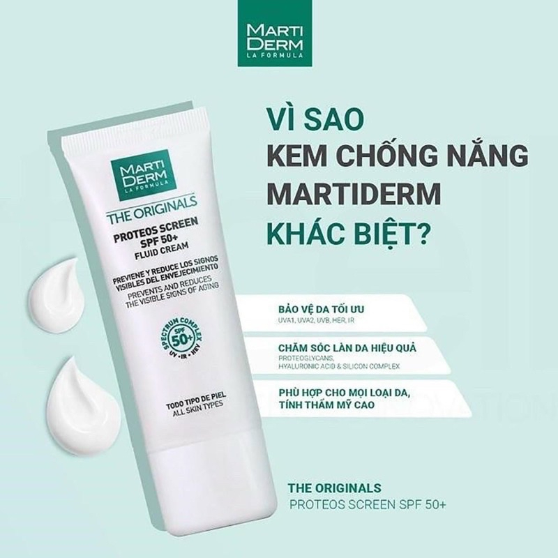 Kem Chống Nắng MartiDerm The Originals Proteos Screen SPF50+ Phổ Rộng Toàn Diện Cho Mọi Loại Da 40ml Chính Hãng