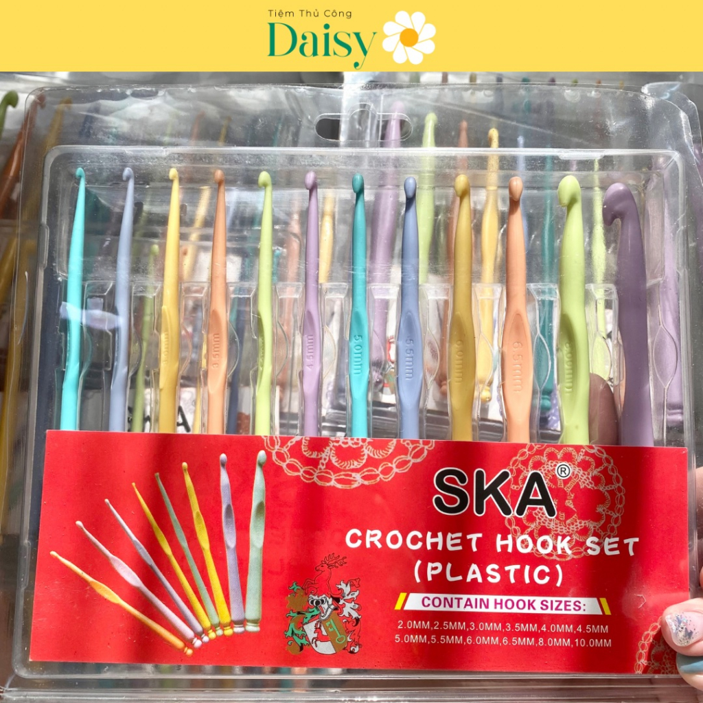Bộ 12 Kim Móc Len Nhựa Màu Pastel Size 2.0-10mm