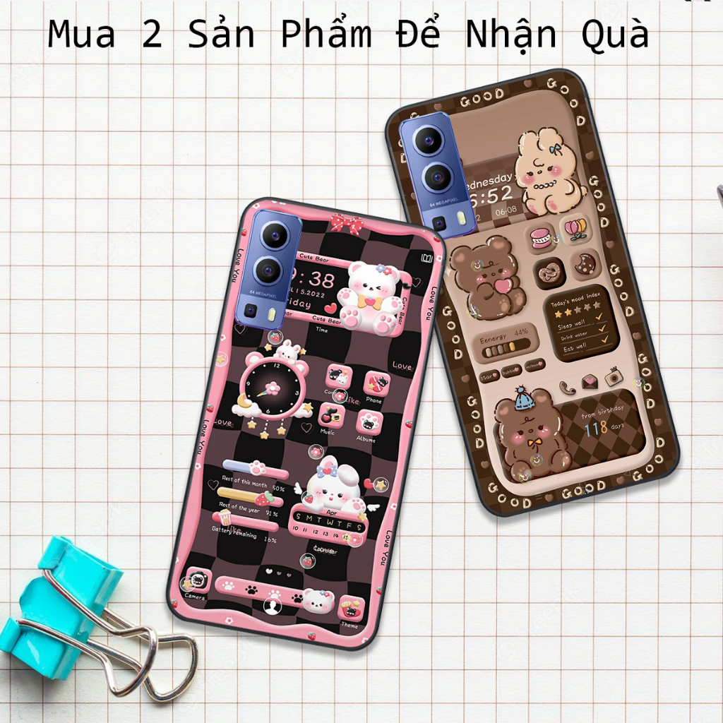 Ốp Vivo Y72 5G / Y51 2020 / Y53S in hình họa tiết gấu nâu , hồng đáng yêu cute đẹp hot trend