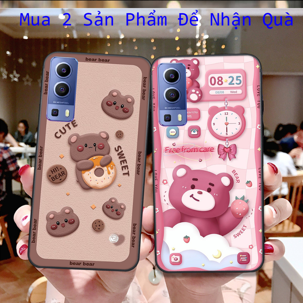 Ốp Vivo Y72 5G / Y51 2020 / Y53S in hình họa tiết gấu nâu , hồng đáng yêu cute đẹp hot trend