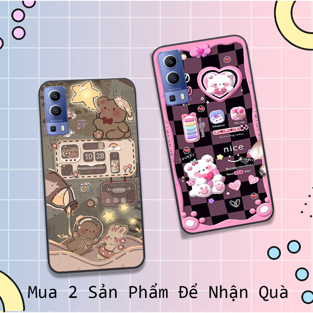 Ốp Vivo Y72 5G / Y51 2020 / Y53S in hình họa tiết gấu nâu , hồng đáng yêu cute đẹp hot trend