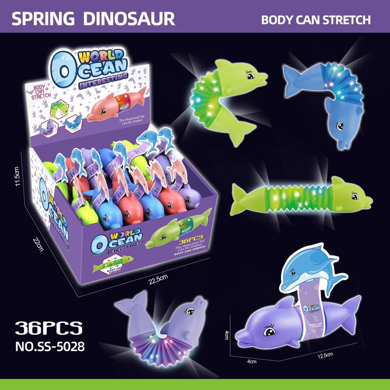 Thú Lò Xo Kéo Dài Thu Gọn Có Đèn Mẫu Khủng Long/Cá Mập/Cá Heo Cute Giảm Stress