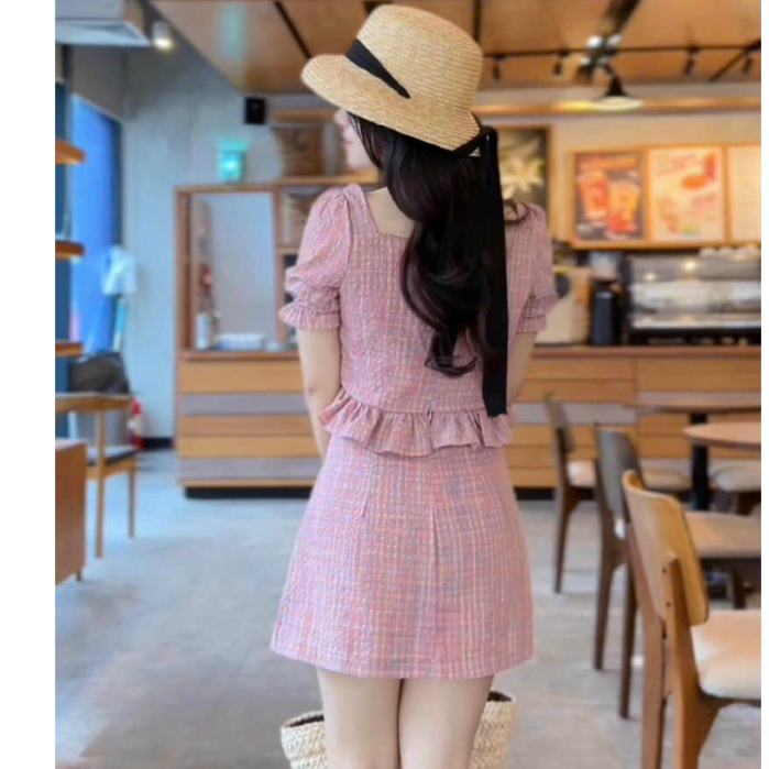 Bộ  thô đũi tay bồng màu hồng siêu xinh