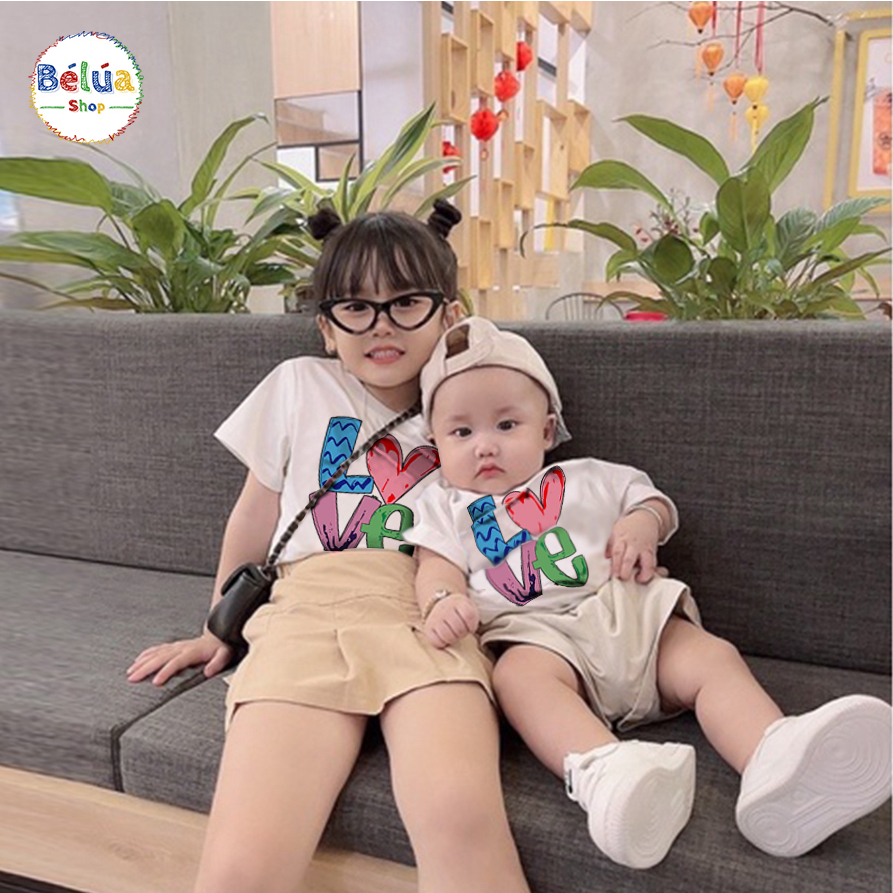 Áo phông gia đình, áo thun đôi đi chơi phom Unisex Hình LOVE chất cotton thái cao cấp 3 mầu size 8 - 100 kg