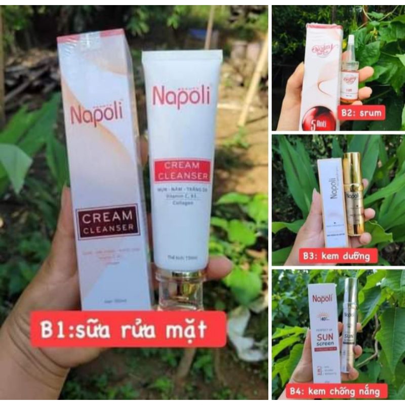 Combo dưỡng da Hải Âu Việt-Sữa rửa mặt Napoli+Serum+Kem face Napoli+Kem chống nắng Napoli