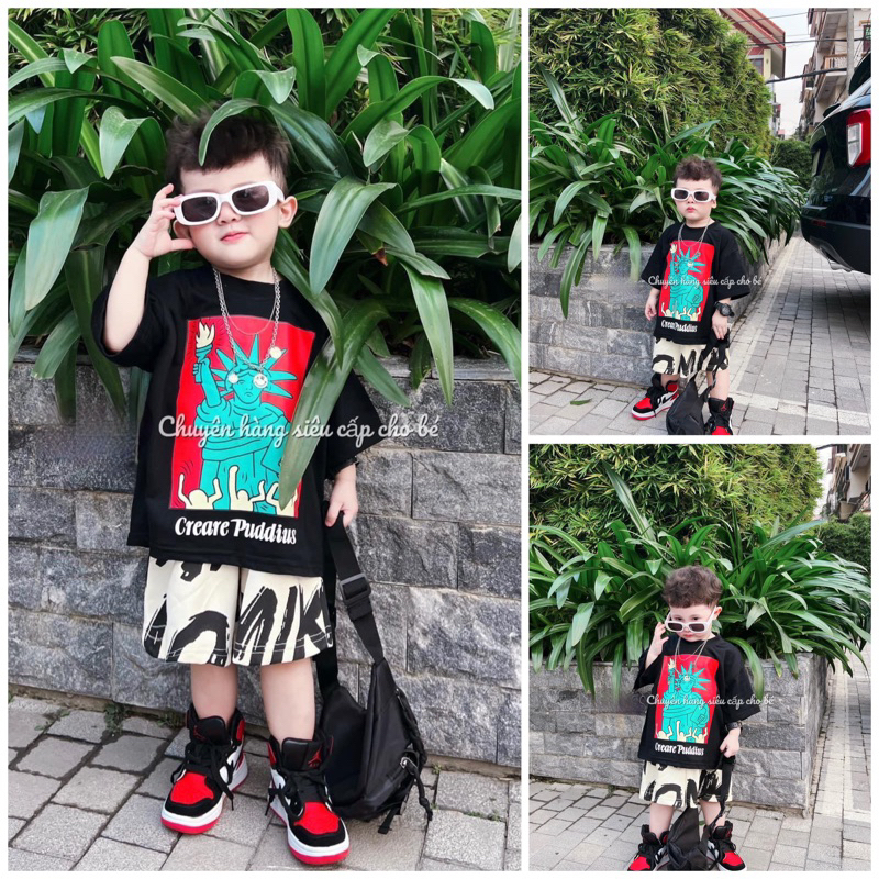 Bộ quần áo in hình phong cách sành điệu chất thun cotton 100% hot nhất cho bé trai (9-43kg) SHOP YOIMEE KIDS