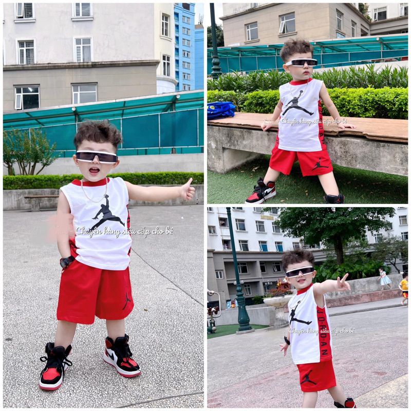 Bộ quần áo JORDAN phối trắng đỏ sát nách chất thun cotton 100% hot nhất cho bé trai (9-43kg) SHOP YOIMEE KIDS