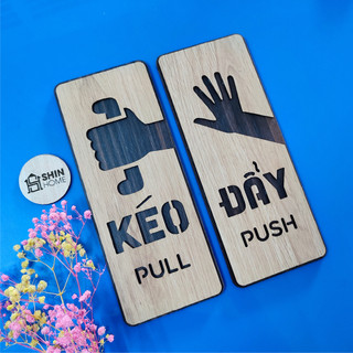 Bảng gỗ decor dán cửa ra vào kéo đẩy pull push trang trí cửa hàng sang trọng hiện đại