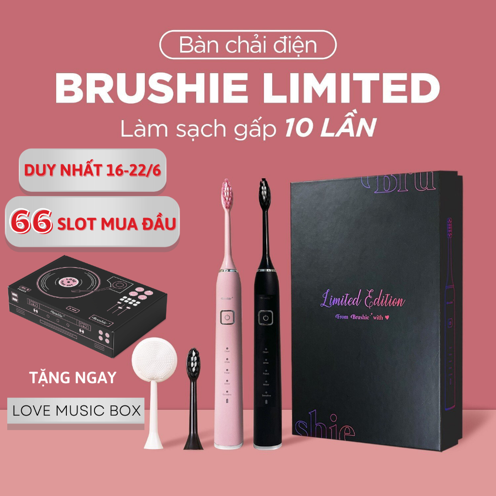Bàn chải đánh răng điện Brushie 5 chế độ, công nghệ sóng âm sonic, chải sạch mảng bám (Bản Limited)