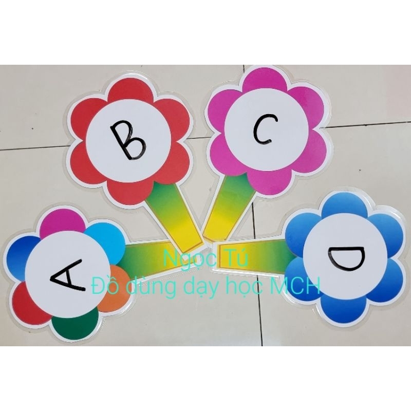 💥Thẻ Hoa cầm tay ghi đáp án 1 mặt ABCD ĐS, Số,  Dấu...