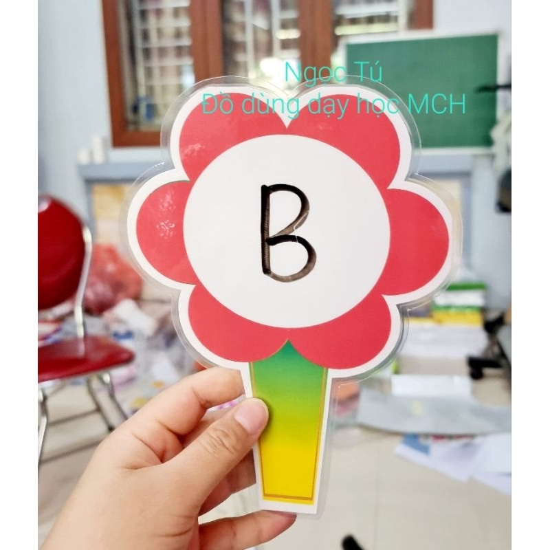 💥Thẻ Hoa cầm tay ghi đáp án 1 mặt ABCD ĐS, Số,  Dấu...