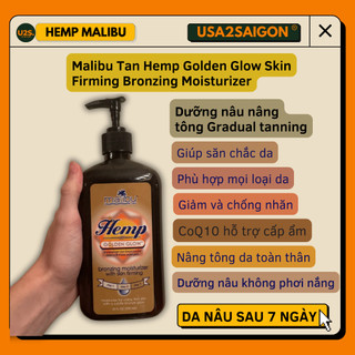 Dưỡng ẩm nâng tông da cho da nâu toàn thân Hemp Lotion Malibu Golden Glow Gradual Tanning Lotion 530ML