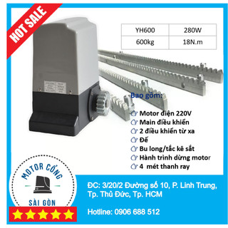 Bộ motor cổng lùa 600kg + 4m thanh ray răng cưa - Motor cổng lùa tự động giá rẻ