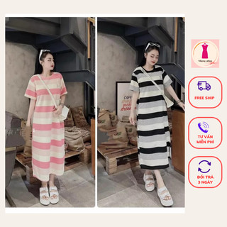 Váy suông cổ kẻ sọc ngang hai màu xinh xỉu nha