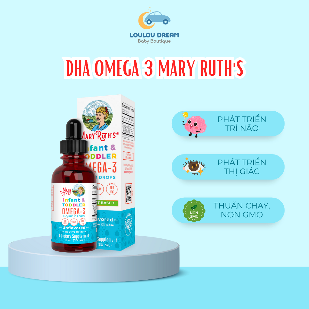 DHA Omega 3 Mary Ruth cho bé từ 6 tháng đến 3 tuổi - Mary Ruth’s Infant & Toddler Omega-3 Liquid Drop