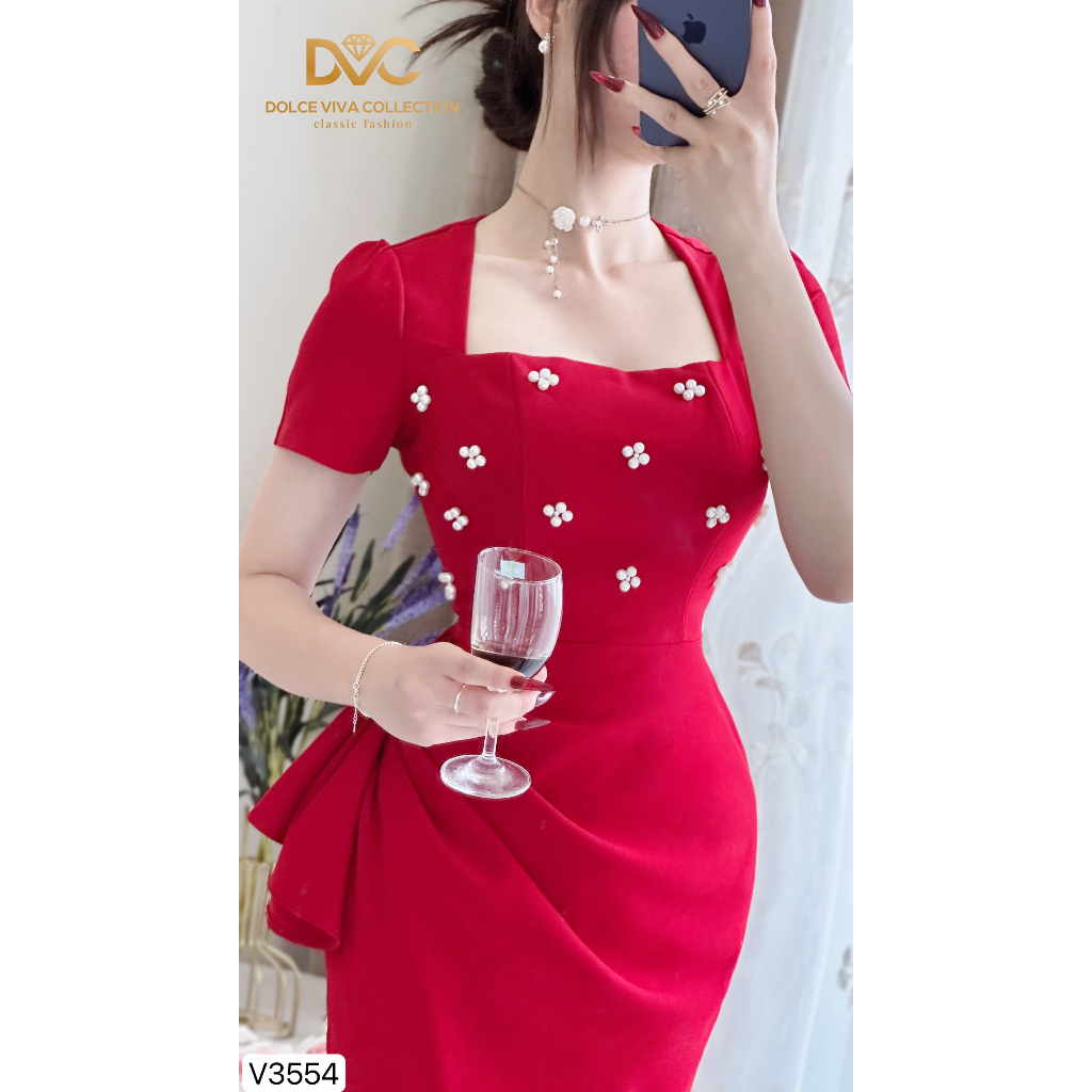 VÁY BODY ĐỎ XẺ TÀ ĐÍNH NGỌC DỰ TIỆC SIÊU TÔN DÁNG V3554 - DVC