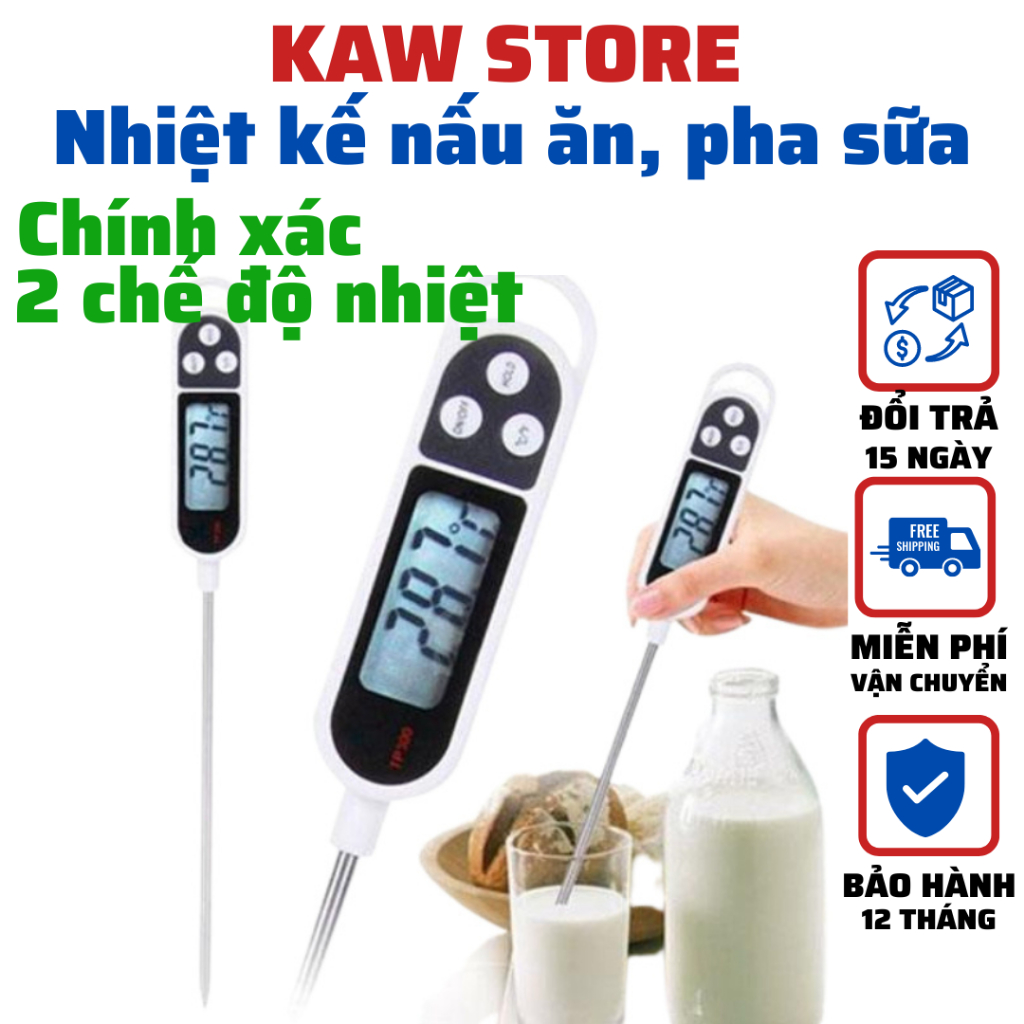 Nhiệt Kế Điện tử KAW KT300 Đo Nước, Nấu Ăn, Pha Sữa (Màu Trắng)