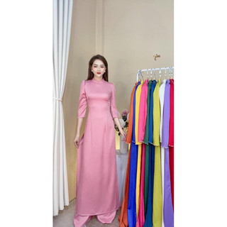 Áo dài lụa tây thi, tay bồng xinh, đính kết ngọc, kèm quần