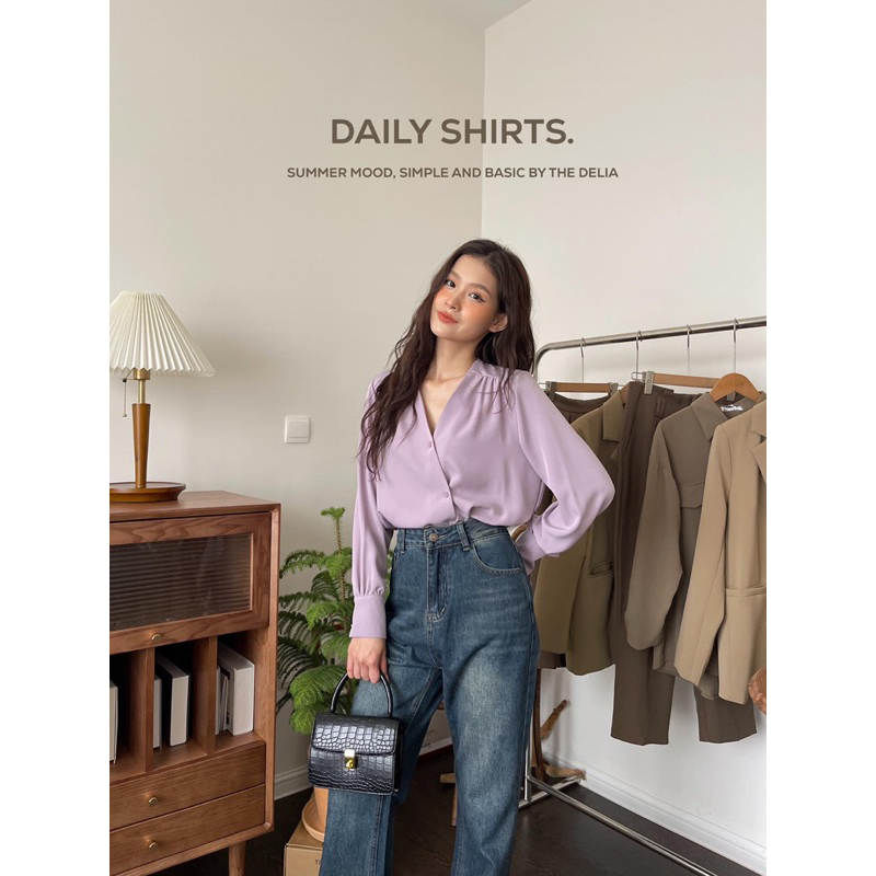 2082 ÁO SƠ MI CỔ V CÚC CHÉO