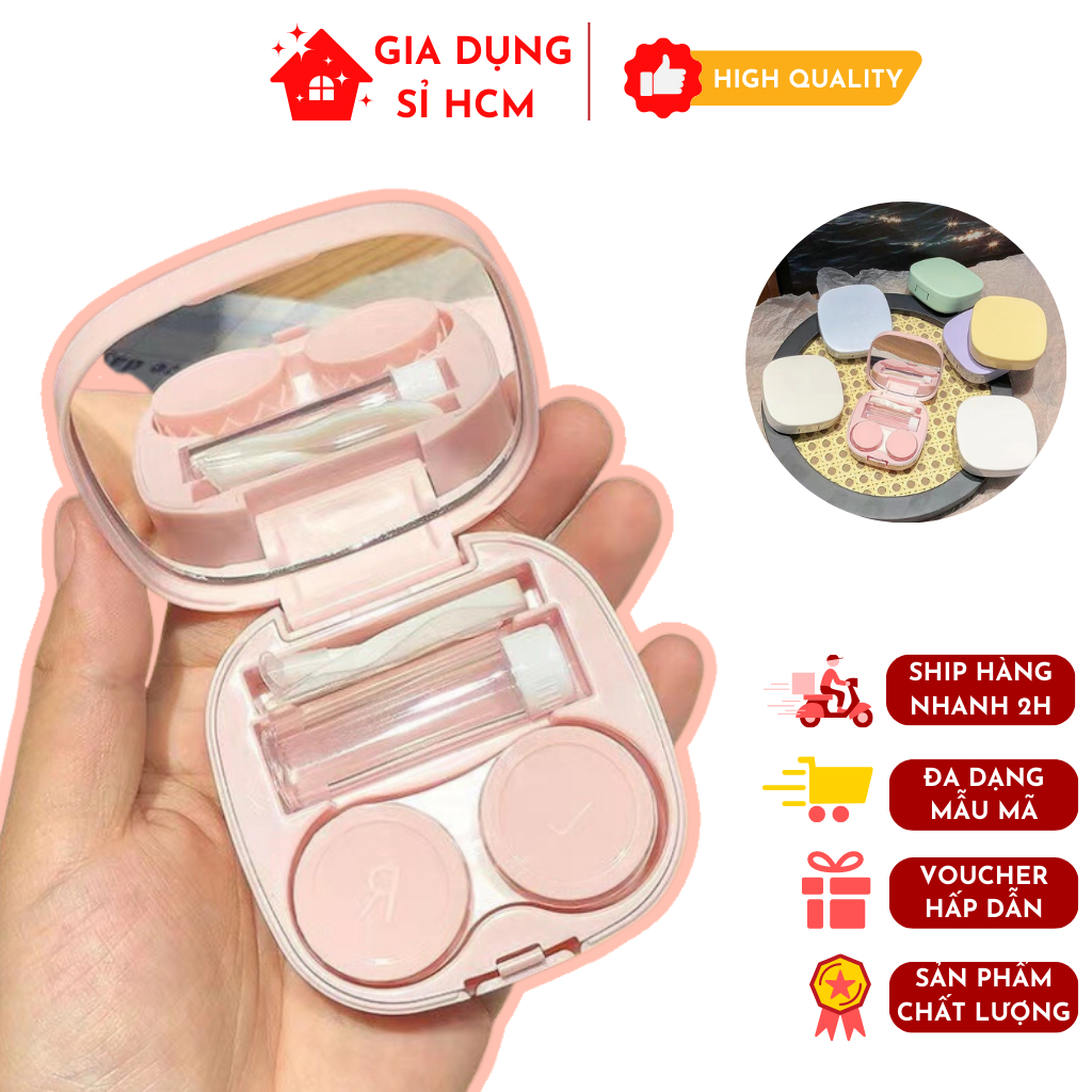 Hộp Đựng Lens Vuông Gồm Khay Và Dụng Cụ Gắp Lens Màu Trơn Pastel Dễ Thương Nhỏ Gọn Xinh Xắn