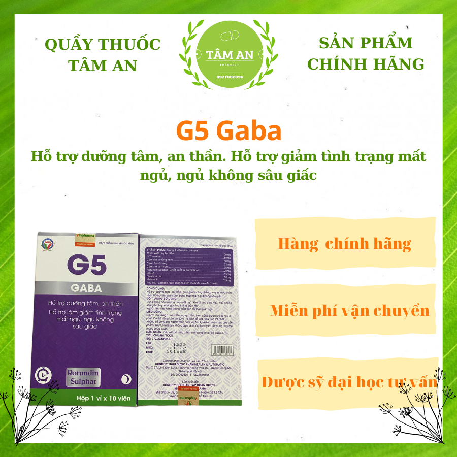 Viên uống an thần G5 Gaba- Hỗ trợ dưỡng tâm, an thần, làm giảm tình trạng mất ngủ, ngủ không sâu giấ