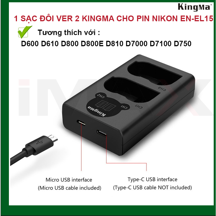 PIN SẠC ĐÔI VER 2 KINGMA CHO NI KON EN-EL15