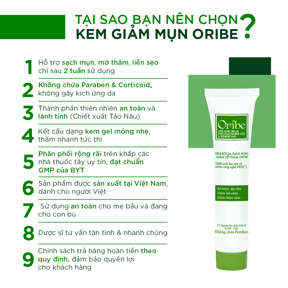 Kem Mụn Oribe Giảm Mụn Loại Bỏ Thâm Mụn Làm Mờ Sẹo Tẩy Tế Bào Chết Sáng Da Kiểm Soát Bã Nhờn - 20g