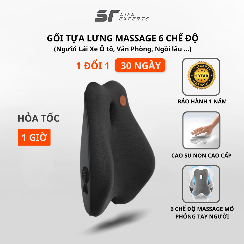 Combo Đệm Lót Mông 2 Mùa Và Tựa Lưng Massage 6 Chế Độ, Gối Cao Su Non Ô Tô Văn Phòng, Giảm Đau Cột Sống Lưng - Sairui