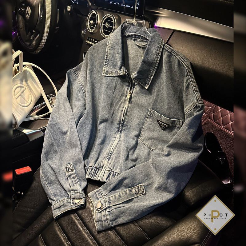 Áo khoác jean Pra.Da siêu hot khoá kéo
