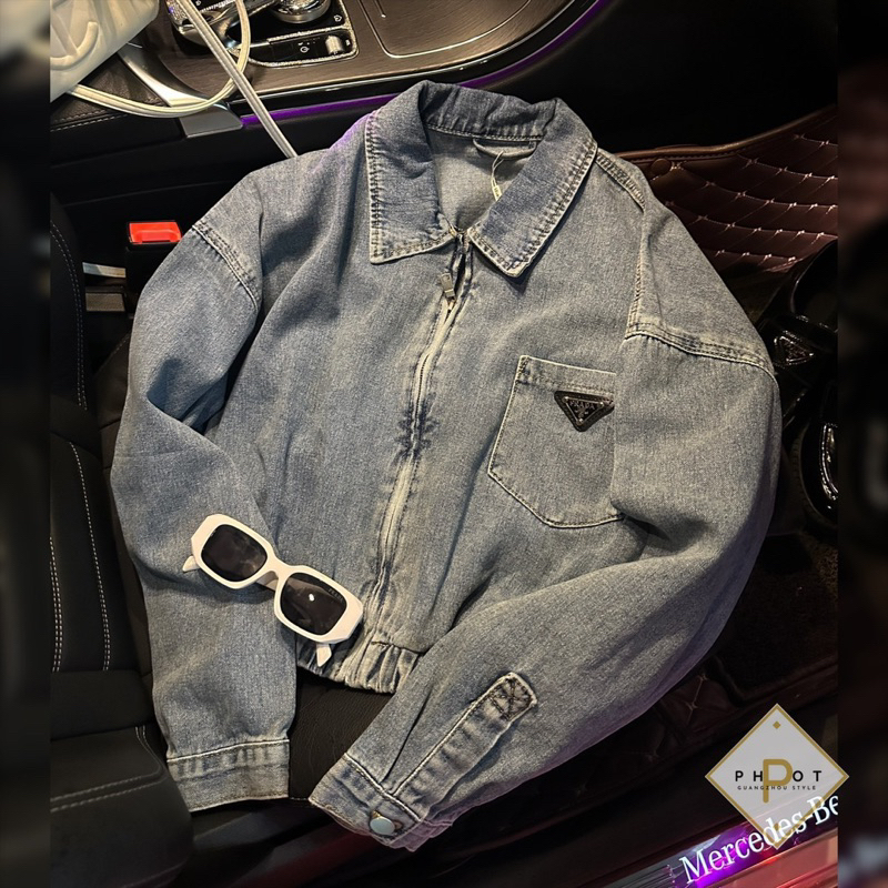 Áo khoác jean Pra.Da siêu hot khoá kéo
