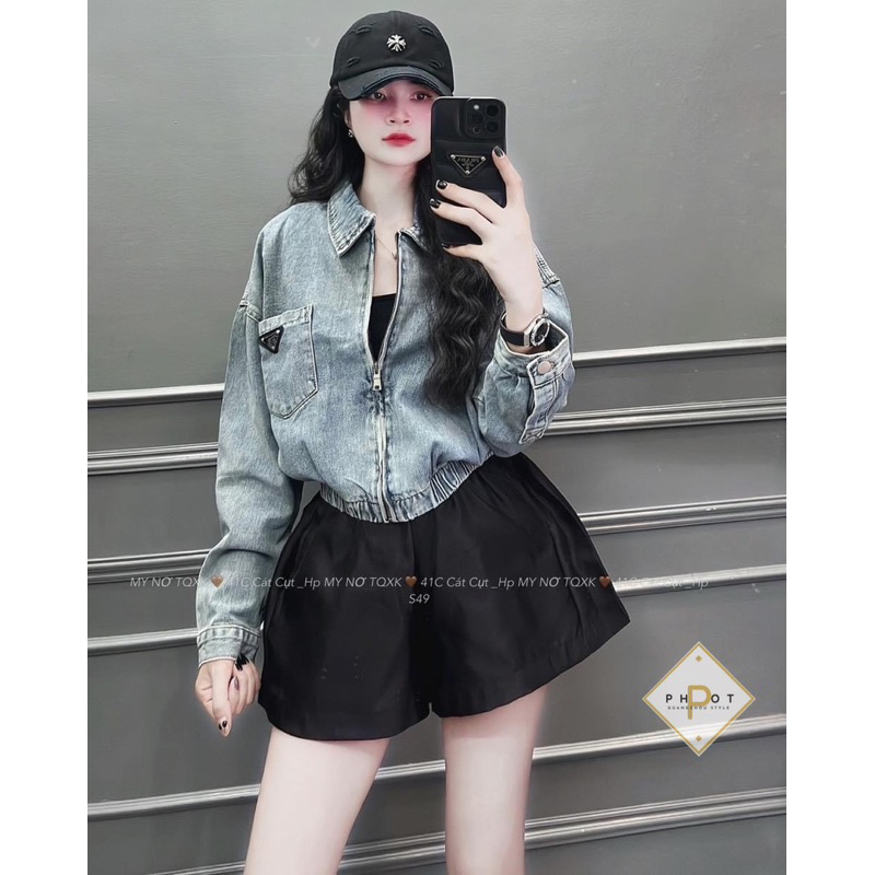 Áo khoác jean Pra.Da siêu hot khoá kéo