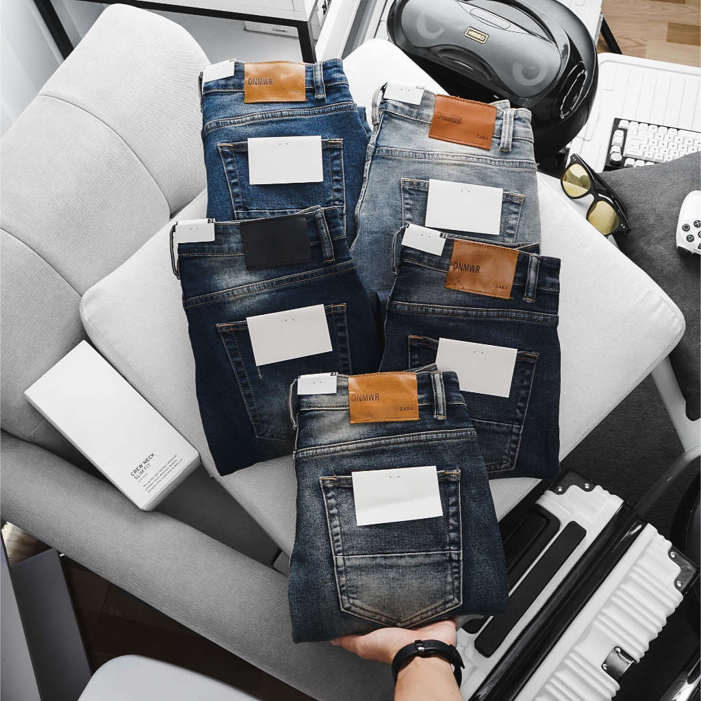 Quần Jean Nam Xuất Khẩu slimfit tôn dáng màu xanh chất bò co giãn xịn