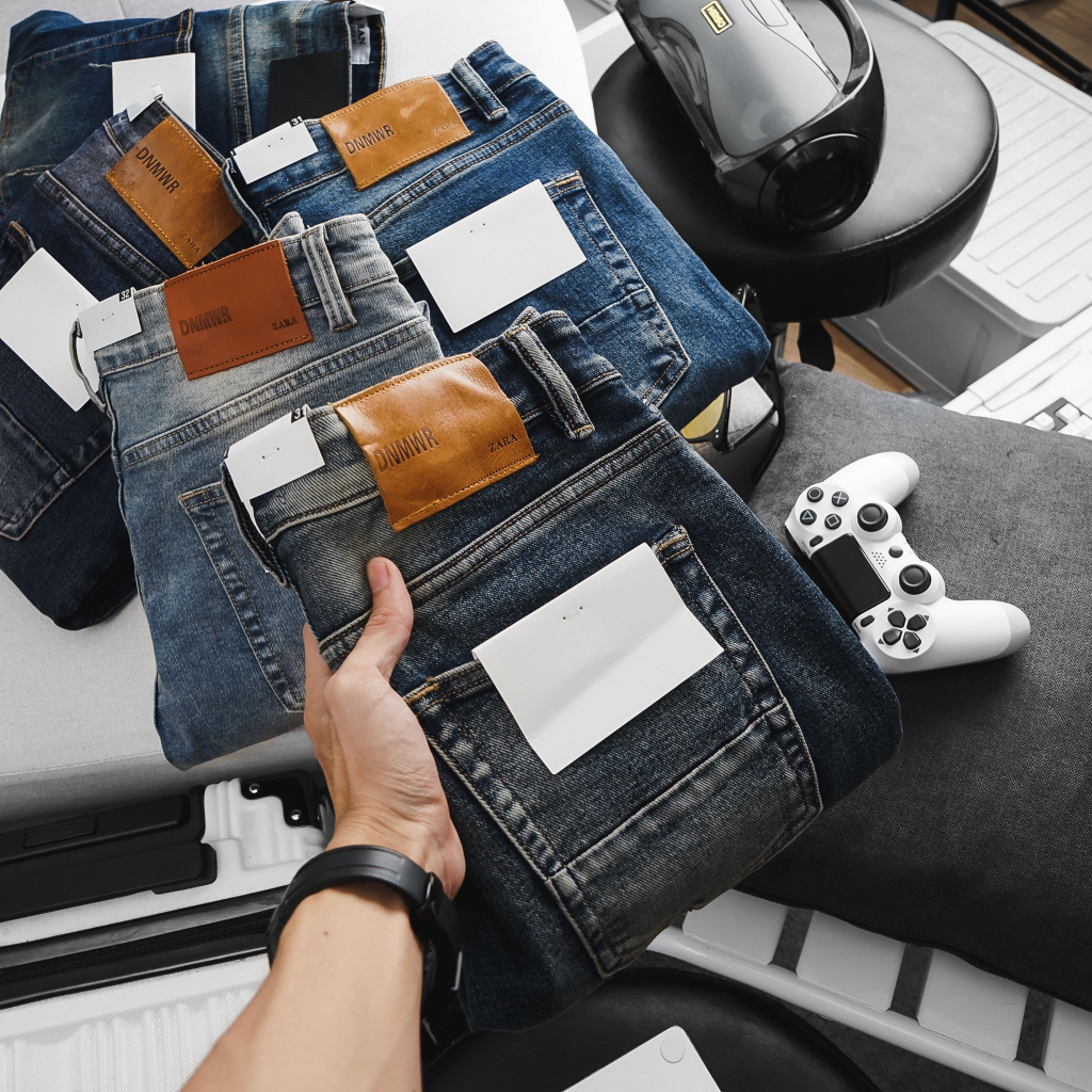 Quần Jean Nam Xuất Khẩu slimfit tôn dáng màu xanh chất bò co giãn xịn