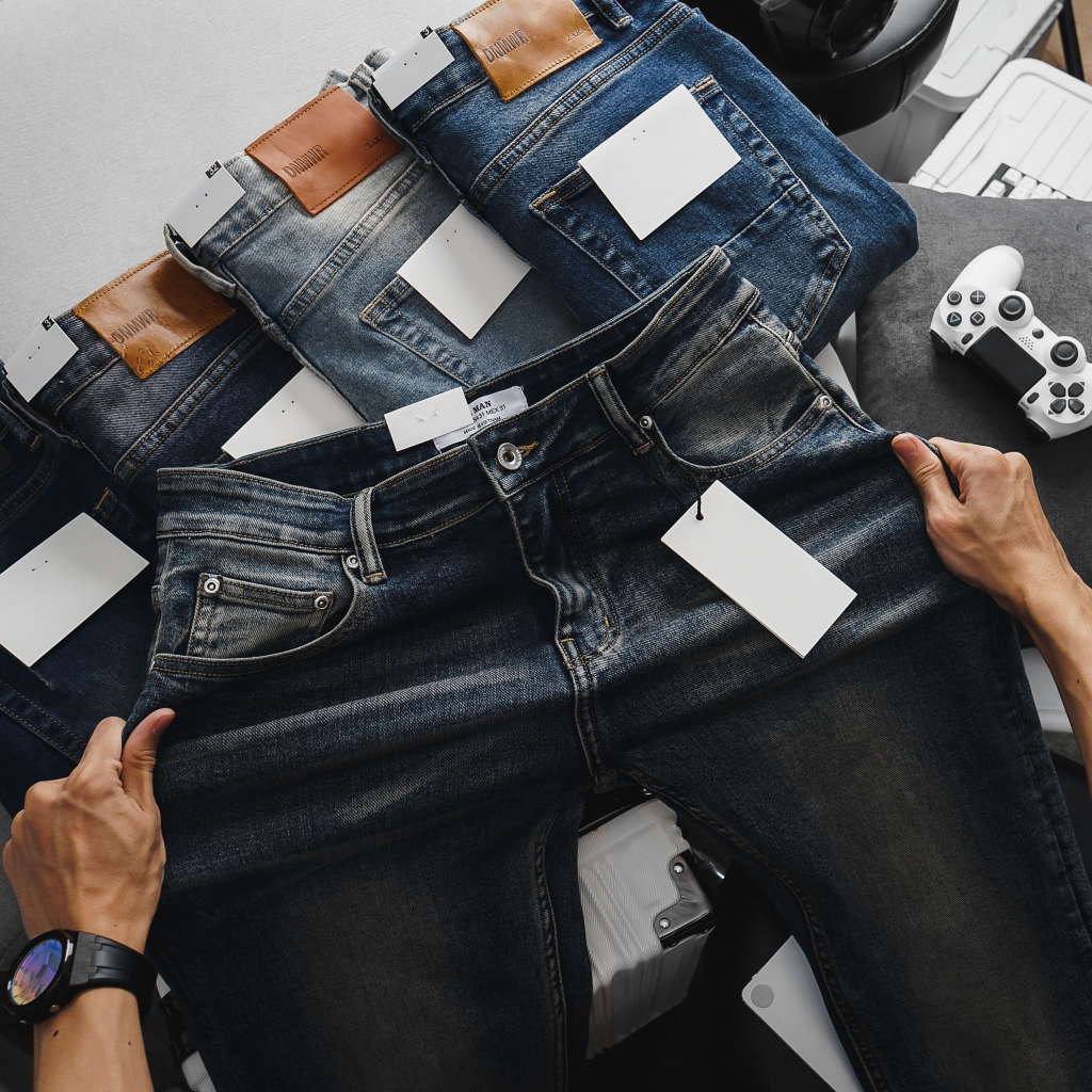 Quần Jean Nam Xuất Khẩu slimfit tôn dáng màu xanh chất bò co giãn xịn