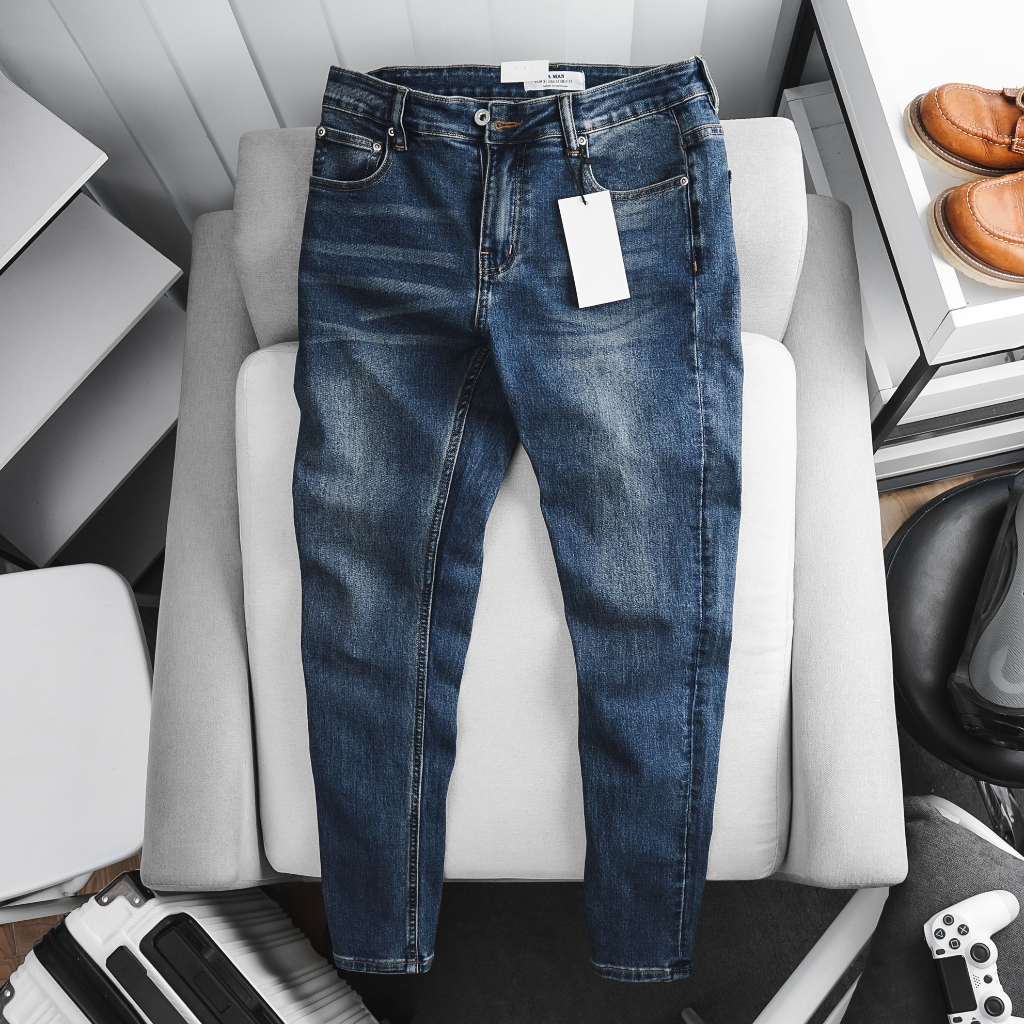Quần Jean Nam Xuất Khẩu slimfit tôn dáng màu xanh chất bò co giãn xịn