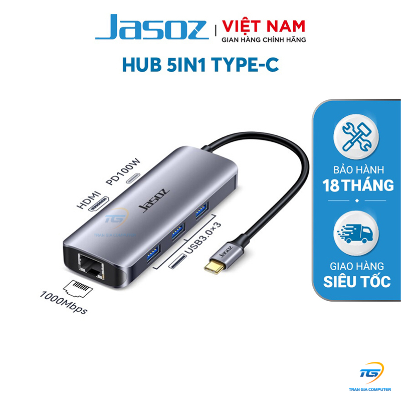 HUB Type C sang HDMI+RJ45 gigabit+USB 3.0+PD 100W JASOZ T-H111